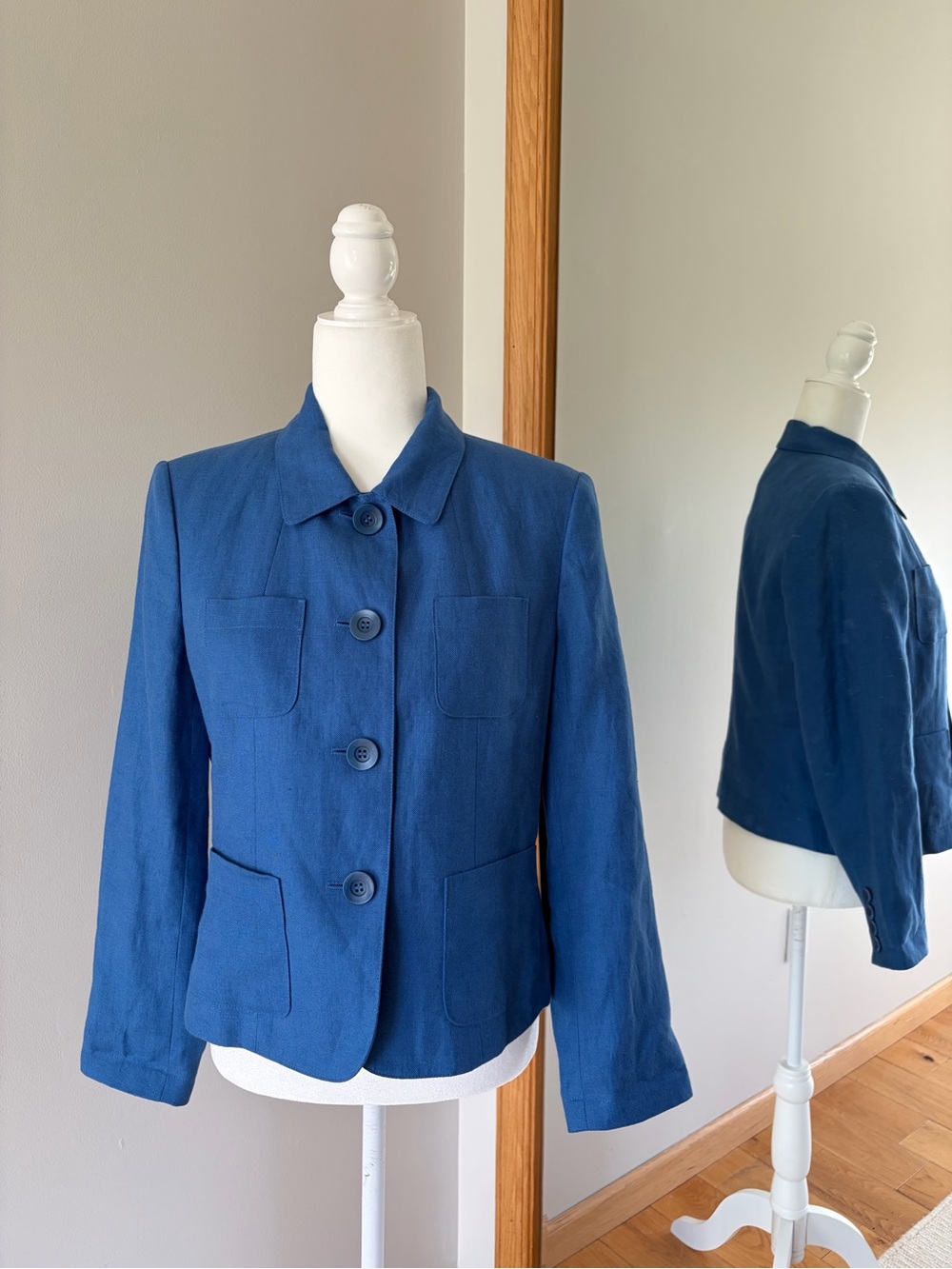 TALBOTS Royal Blue Jacket 8 Petite 100% IRISH LINEN Y2K Career Wear Blazer EUC